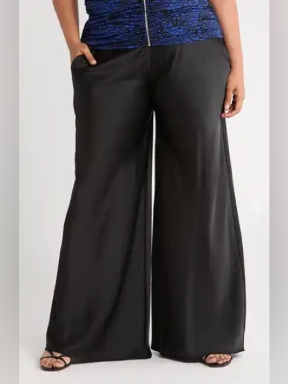 Lane Bryant Black Satin Wide Leg Trousers Women 16T 70s Glam party pants